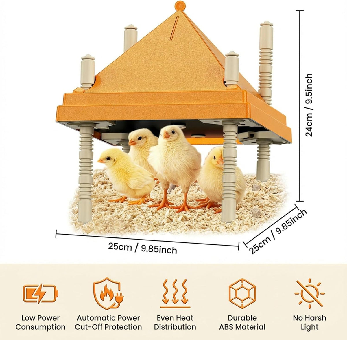 Chick Brooder Heating Plate with Anti-Roosting Cone Cover, 10" x 10" Brooder Heater for 10-12 Chicks, Adjustable
