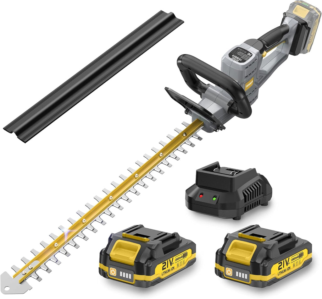 Hedge Trimmer Cordless 22" - 2 x 21V Batteries & Fast Charger, Easy to Use | 3200RPM Powerful Motor, Electric, 2.0Ah