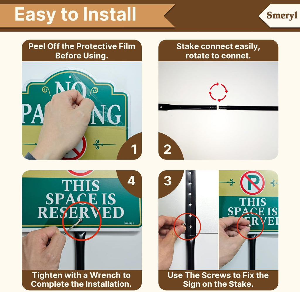 No Parking This Space Is Reserved Sign with 34.6" Stake for Yard | 12" x 10" No Parking Signs With Stand, Rust-Free