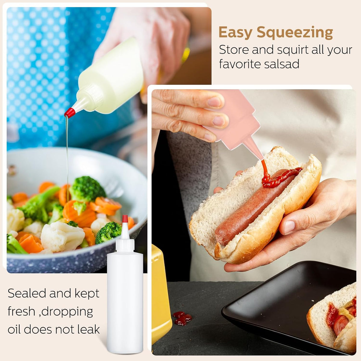 60 Pack 8 oz Condiment Squeeze Bottles Plastic Squeeze Bottles, Red