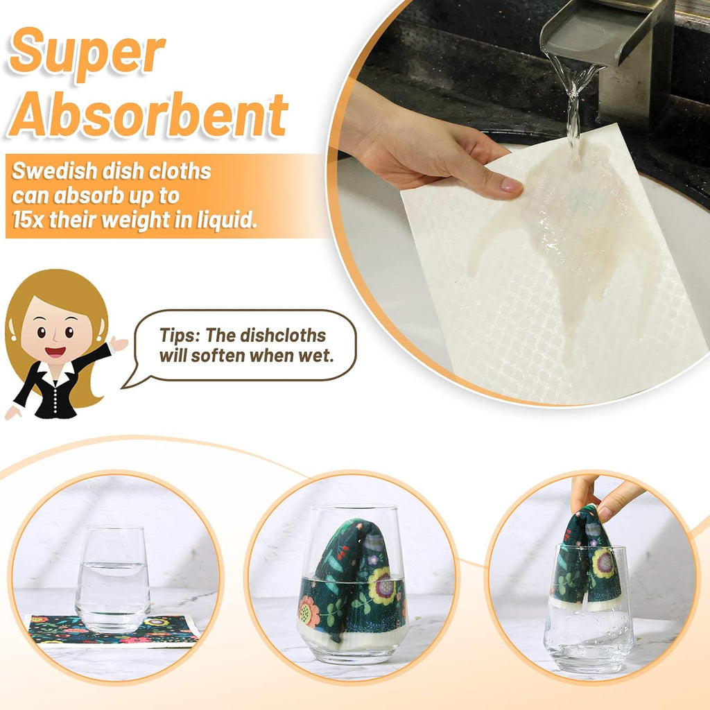 8 Pack Swedish Dishcloths for Kitchen, Reusable Soft Kitchen Towels Dish Cloths Set Absorbent Sponge Cleaning