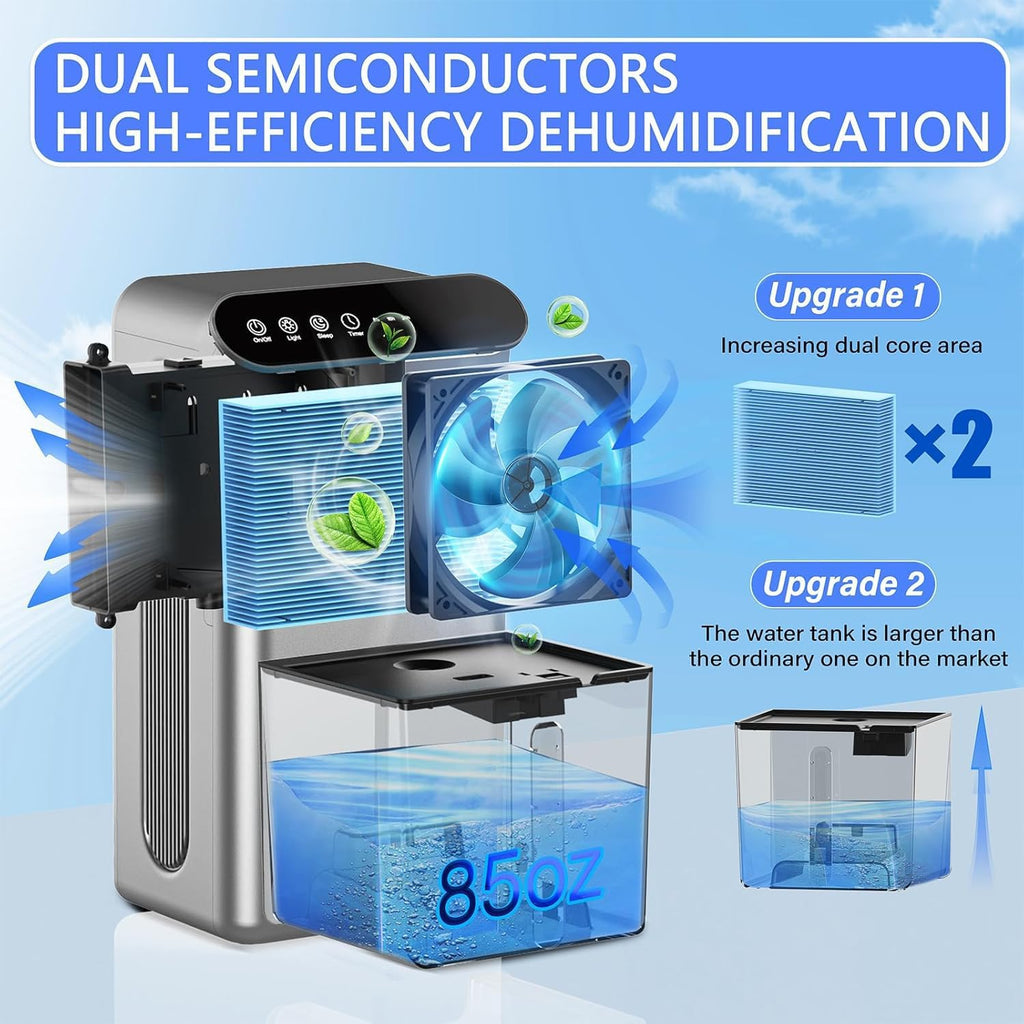 Dehumidifiers (85 OZ Water Tank, 800 sq.ft) with Drain Hose, 3 Gear Timer, Sleep Mode, Auto Shut Off, Quiet Small
