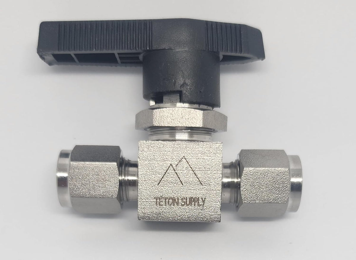 Stainless Steel Mini Ball Valve, 1/4", 316 Stainless Steel, 1000 PSI. Swagelok Compatible SS-42GS4, SS42GS4 Parker Compatible 4A-MB4LPFA-SSP. 1/4" Valve.