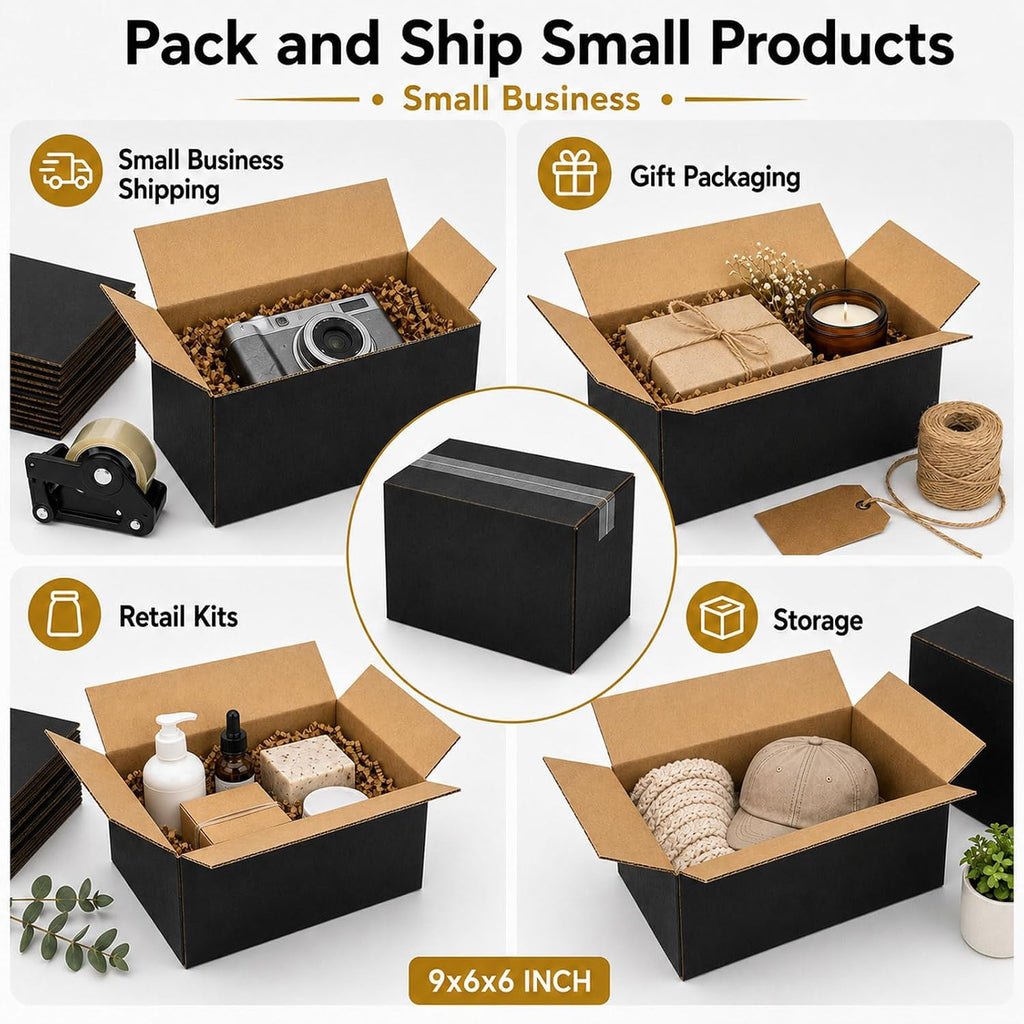 9x6x6 Black Shipping Boxes, Pack of 35