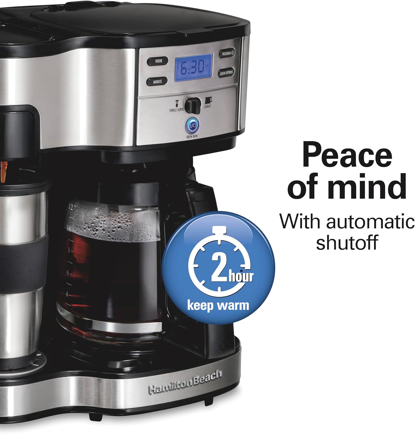 2-Way Brewer Coffee Maker, Single-Serve and 12-Cup Pot, Black/Stainless Steel(49980A), Carafe | 12 Cup Glass Carafe |