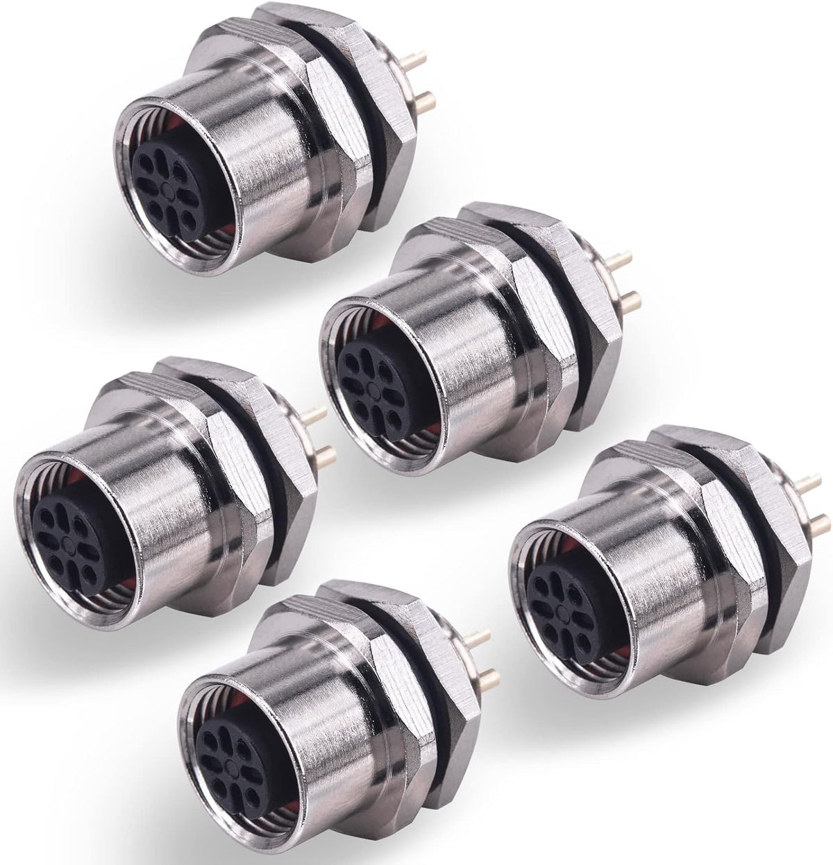 M12 4 Pin A Code Female Bulkhead Panel Connector IP67 5PCS