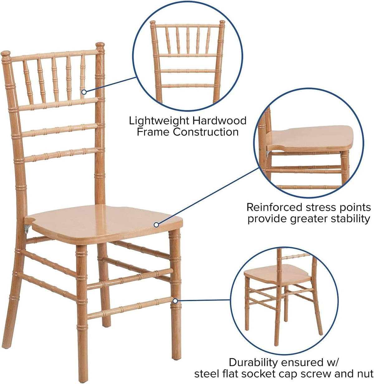 2 Pack HERCULES Series Natural Wood Chiavari Chair
