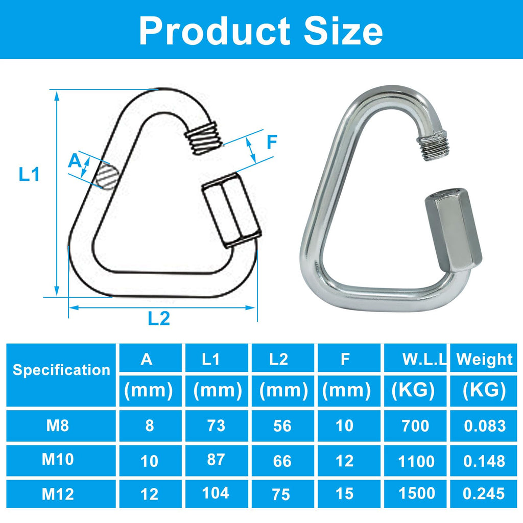 ISDVBUY M8 Triangle Quick Links, 2.9", Stainless Steel, 2 Pack
