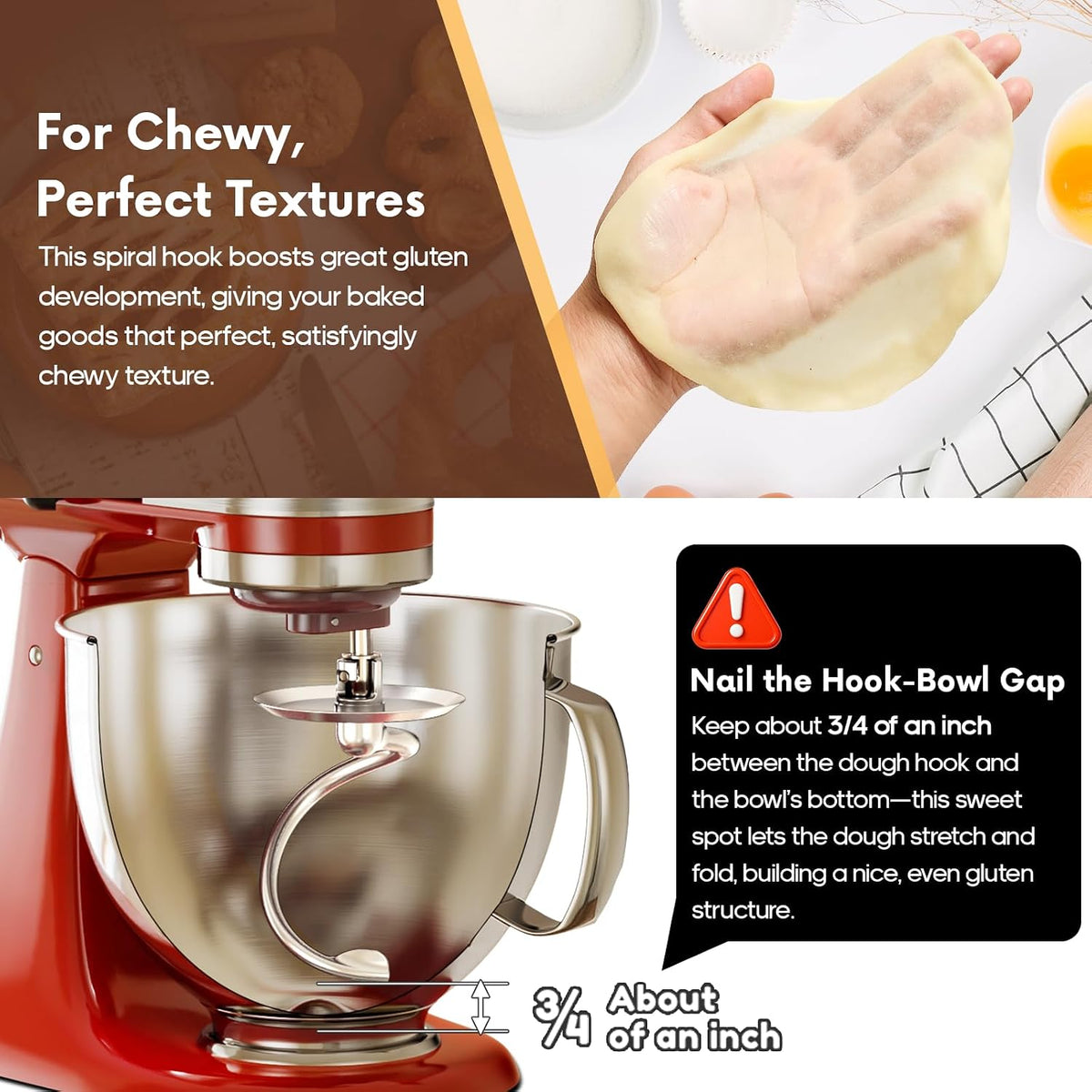 Spiral Dough Hook for KitchenAid 4.5/5 Quart Tilt-Head Mixers