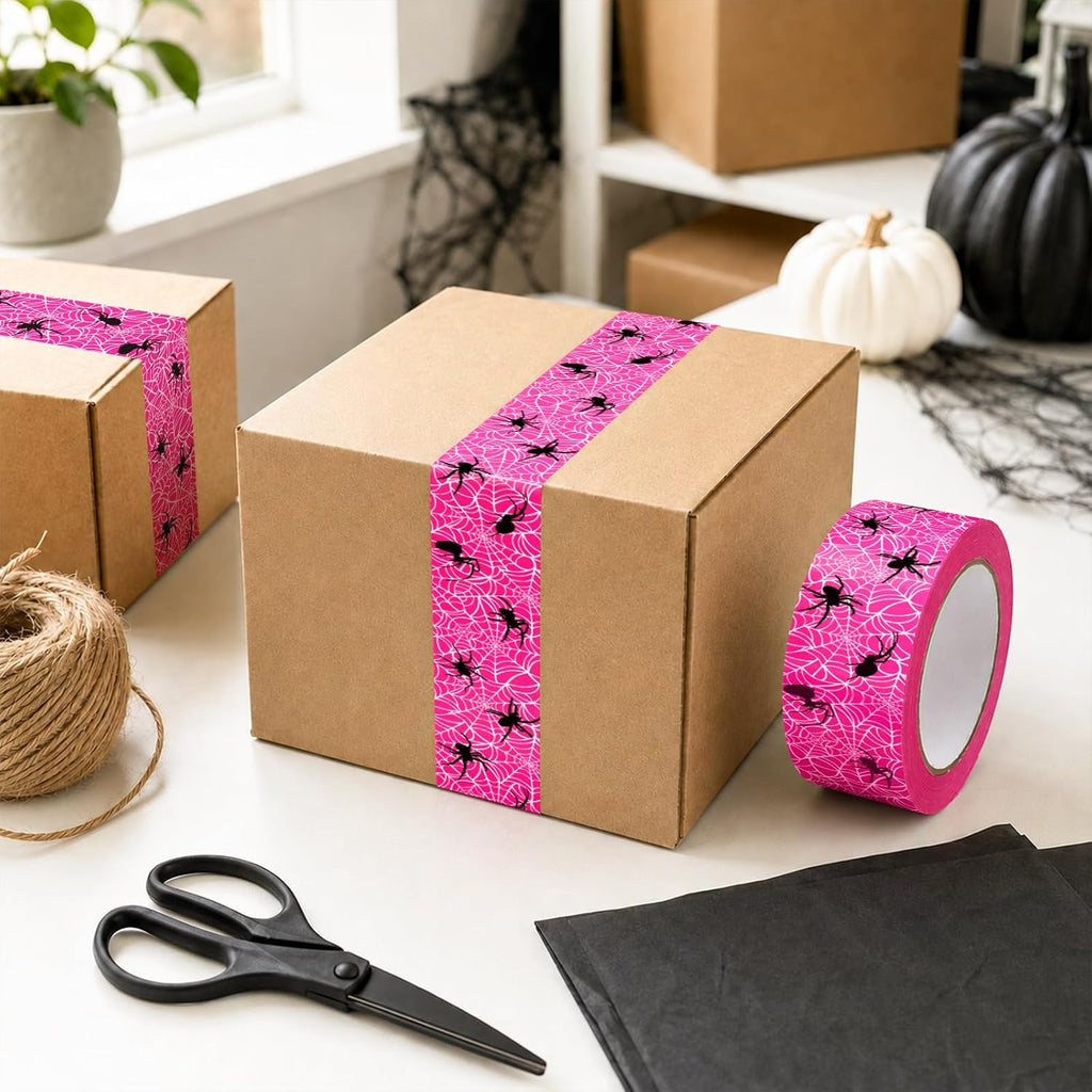 Halloween Packing Tape, Hot Pink Spider Web, 109 Yard