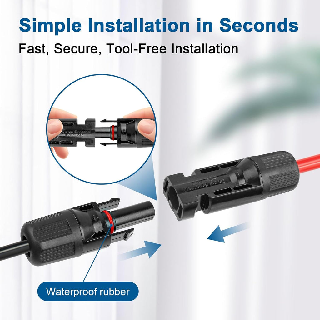 10AWG Solar Extension Cable 5FT – 2 Pack Red & Black PV Wire with Solar Connectors, 84-Strand Tinned Copper, Dual