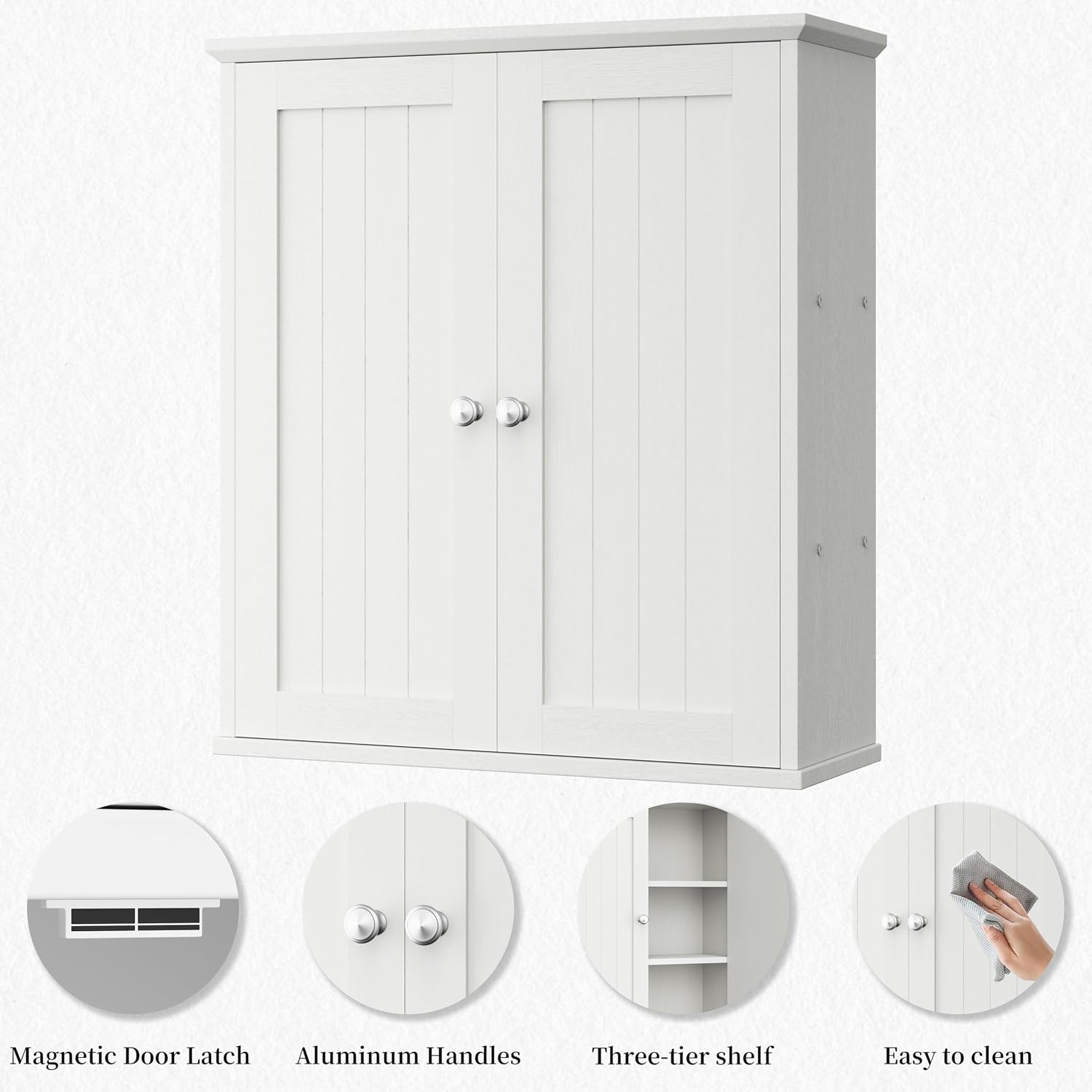 Bathroom Wall Medicine Cabinet, Over The Toilet Storage, White | Bathroom Storage Organizer Cupboard, with 2 Magnet