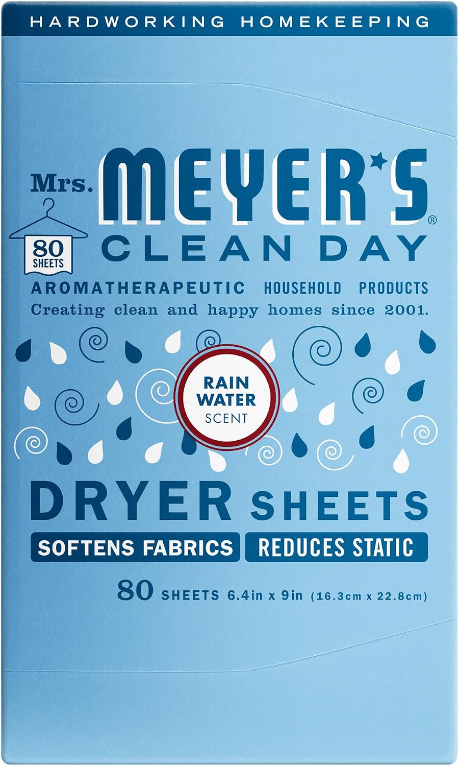 CLEAN DAY Dryer Sheets, Fabric Softener, Rain Water, 80 Count