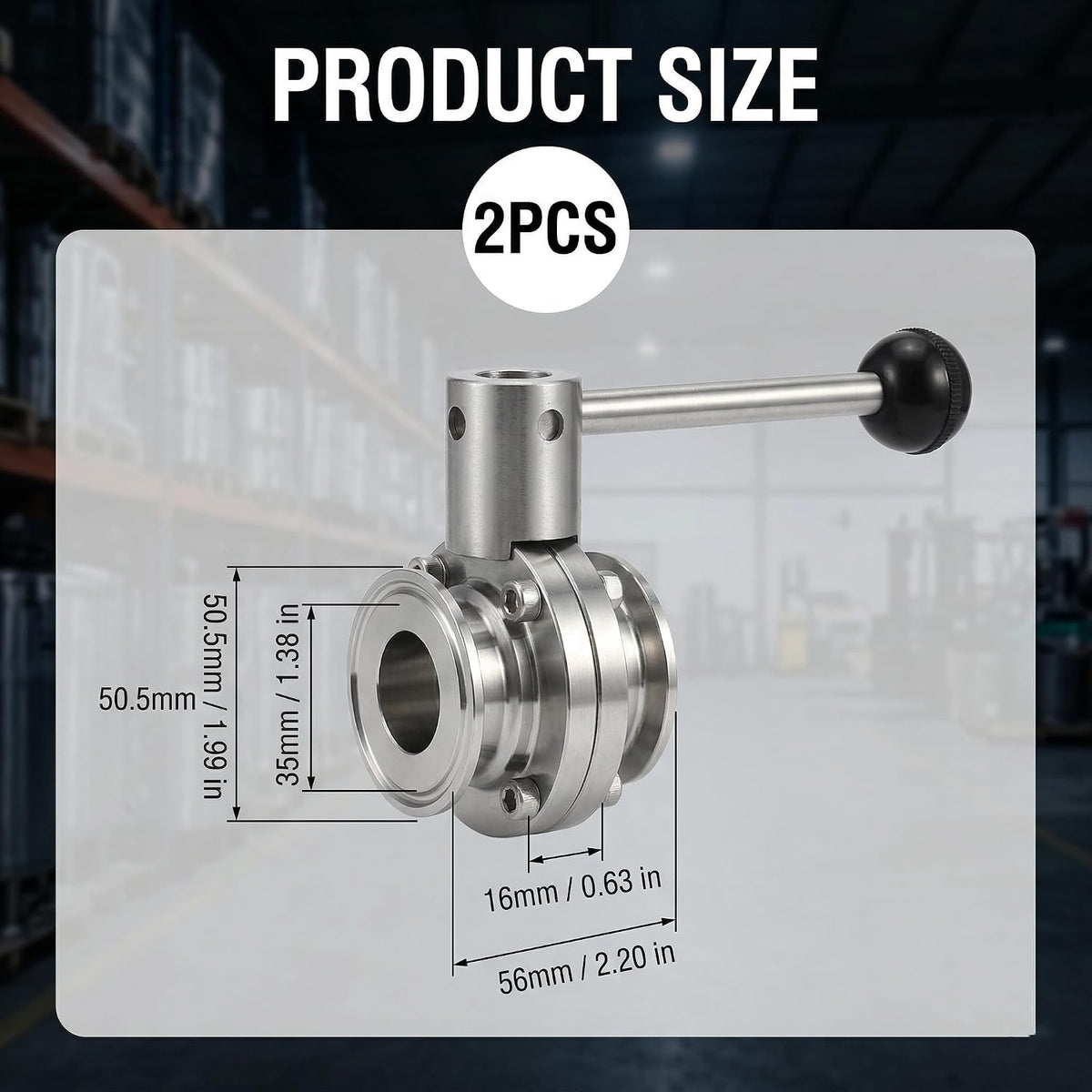 2-Pack 1.5" Tri Clamp Sanitary Butterfly Valve 304 Stainless Steel