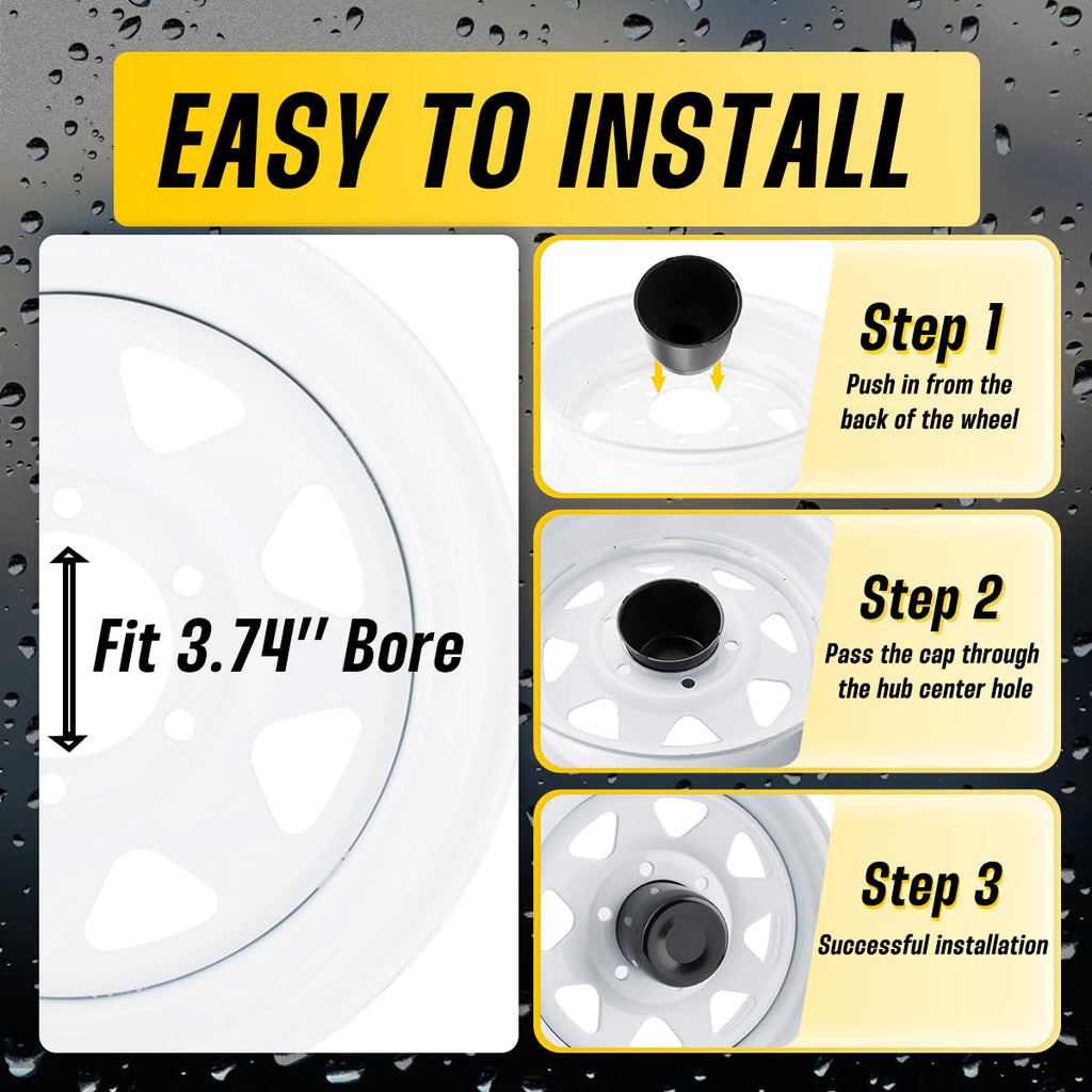 2Pcs 3.74" Stainless Trailer Wheel Center Caps, 4.33" H Matte Black