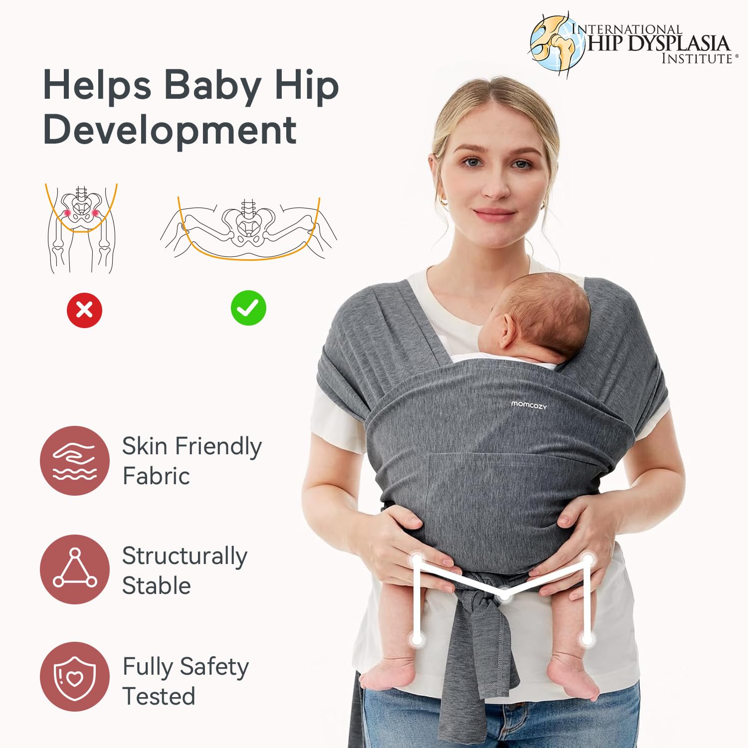 Baby Wrap Carrier, Easy-On 2-Piece Design, Newborn to 33 lb | Easy On Like a T-Shirt, XXS-XXL Adjustable Fit, IHDI