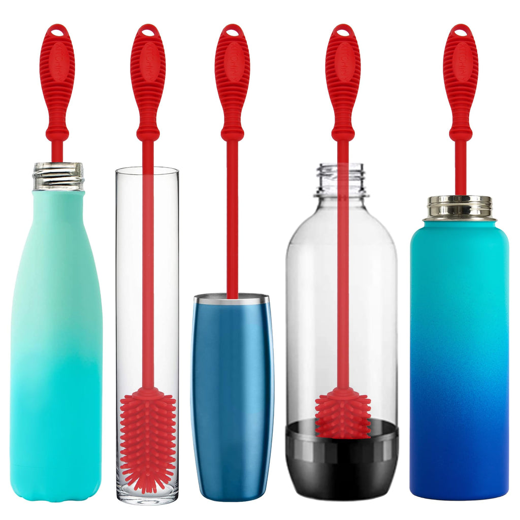 Silicone Bottle Brush 12.5 inch with 2 Straw Cleaners – Red