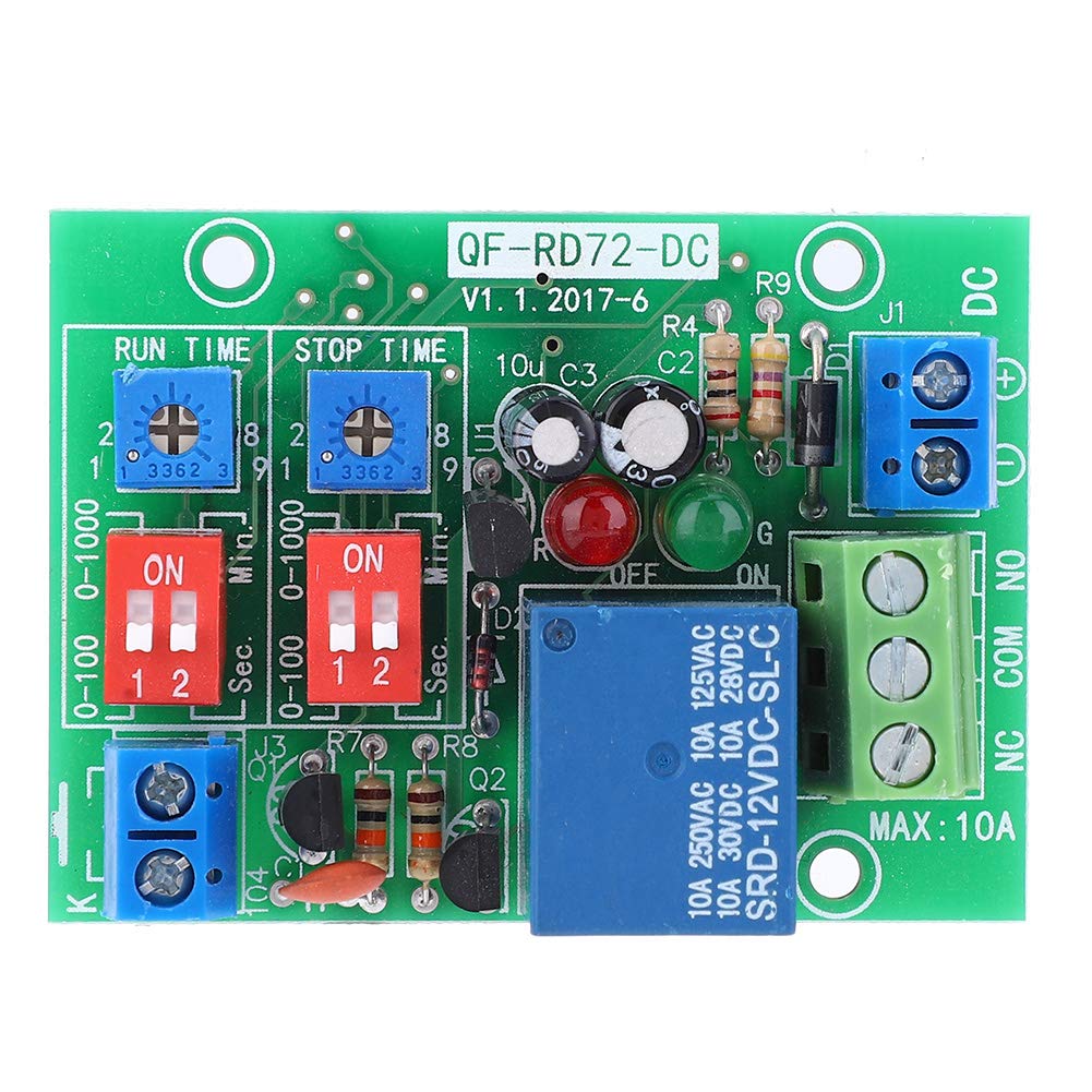 RD72-DC-12V Infinite Cycle ON Off Relay Module, DC 12V Adjustable Delay Time Trigger Delay Switch Infinite Loop Relay