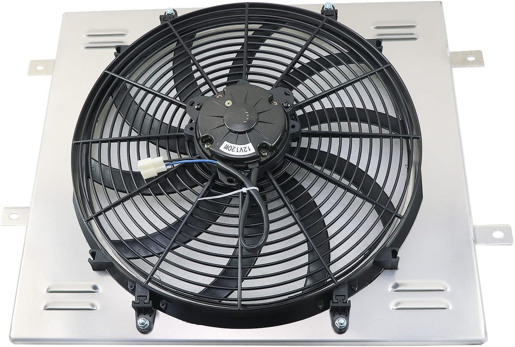 CU2101 Aluminum Radiator Shroud with Electric Fan for 1987-2006 Jeep Wrangler YJ TJ 2.4 2.5L L4 4.0L 4.2L L6 Gas 1x16" Fans Thermostat Relay Kit 89 90 92 93 94 95 96 97 98 99 01 02 03 04 05