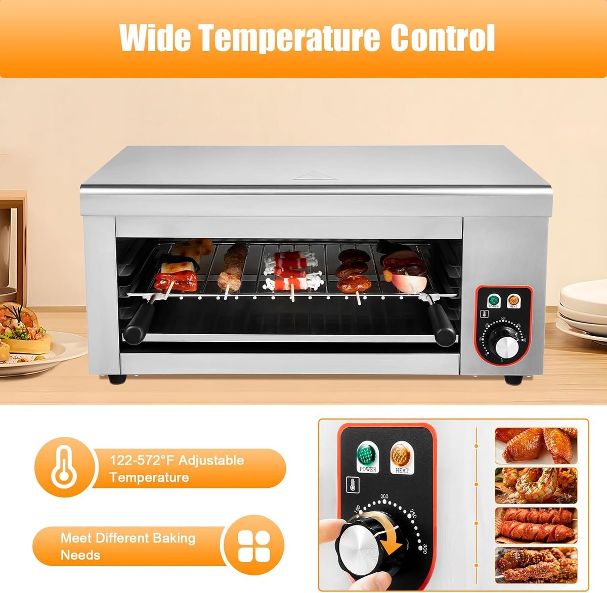 Electric Cheese Melter Grill, 1500W Salamander Broiler With Adjustable Tier Height, Precise Temperature Control