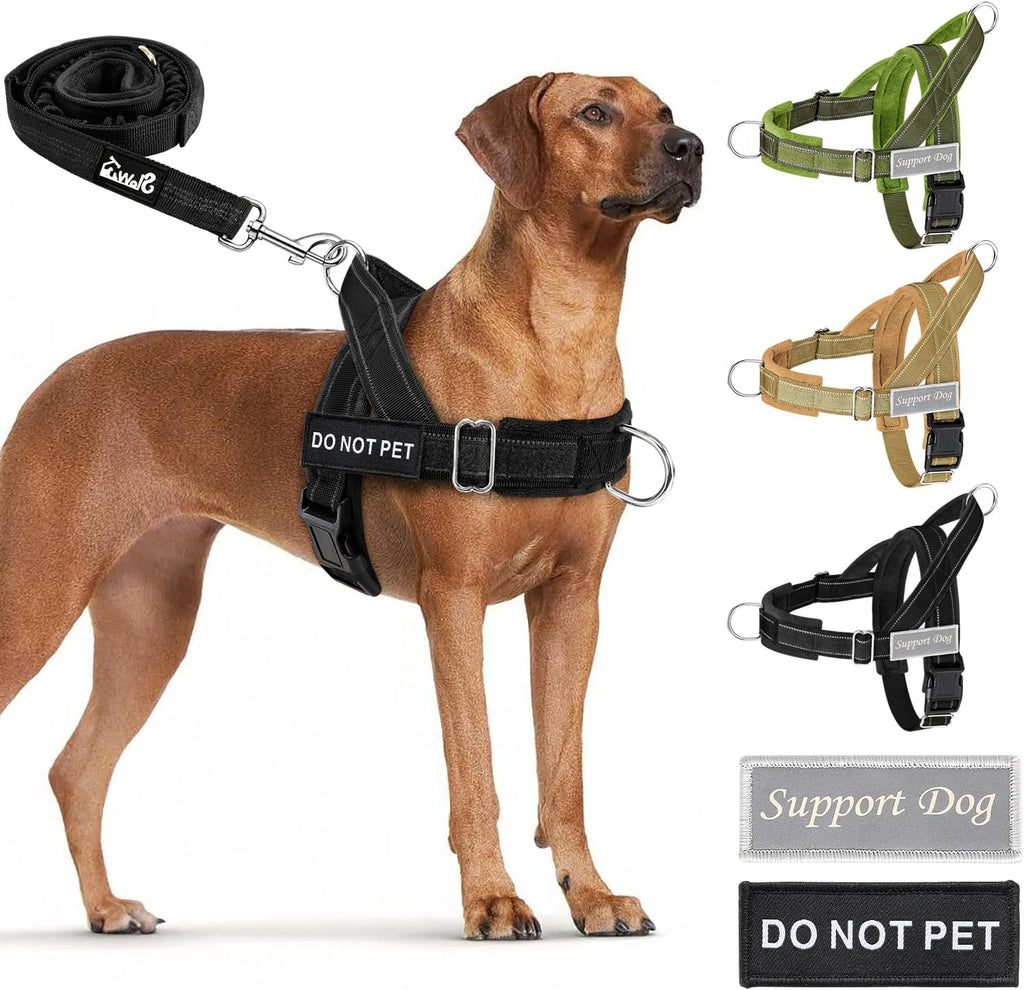 No Pull Dog Harness - Heavy Duty Dog Harness and Leash Set for Medium Large Dogs, Reflective Tactical Harness with