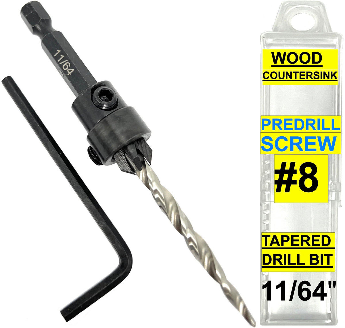 FTG USA #8(11/64") Tapered Wood Countersink Drill Bit w/ 3/8" Collar & Case