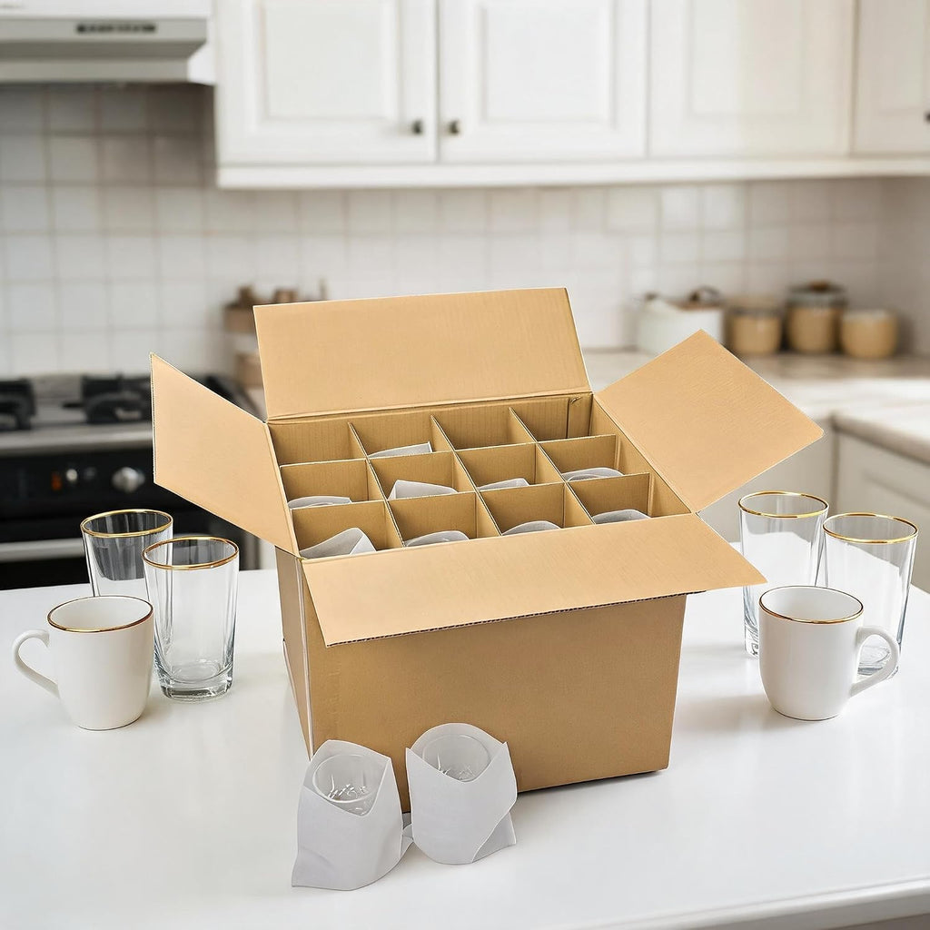 3 Sets of 72-Grid Cups & Mugs Packing/Moving Boxes with 2-Tier Divider Kits