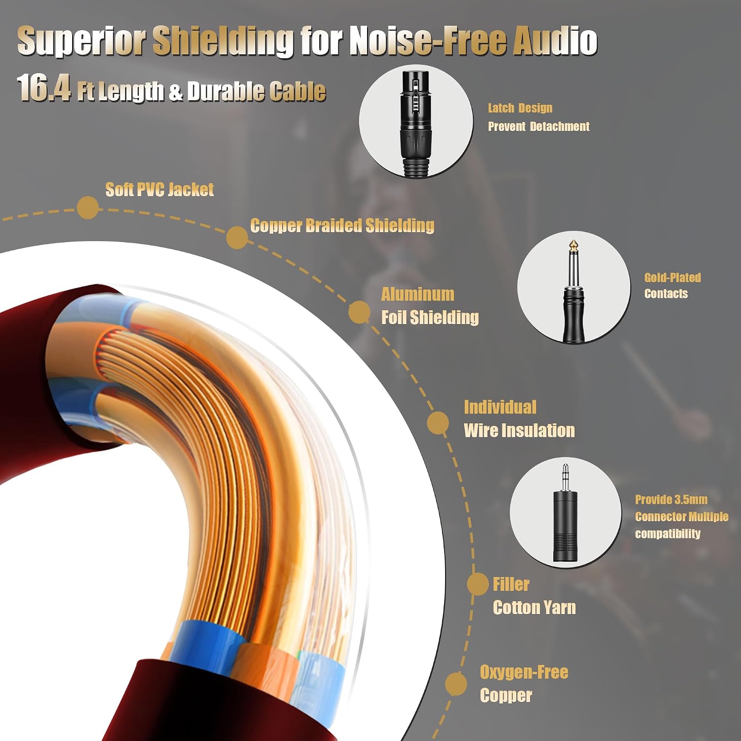 Professional Dynamic Microphone for Singing Karaoke Microphone with 16ft XLR to 1/4'' Audio Cable, Vocal Handheld Mic