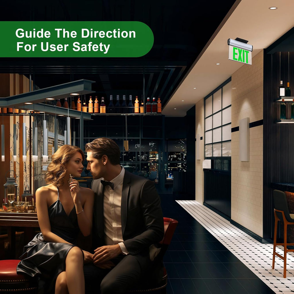 Led Edge-Lit Exit Sign ,Brushed Aluminum Housing Single-Sided Clear Rotating Acrylic Panel,Hardwired Emergency Exit