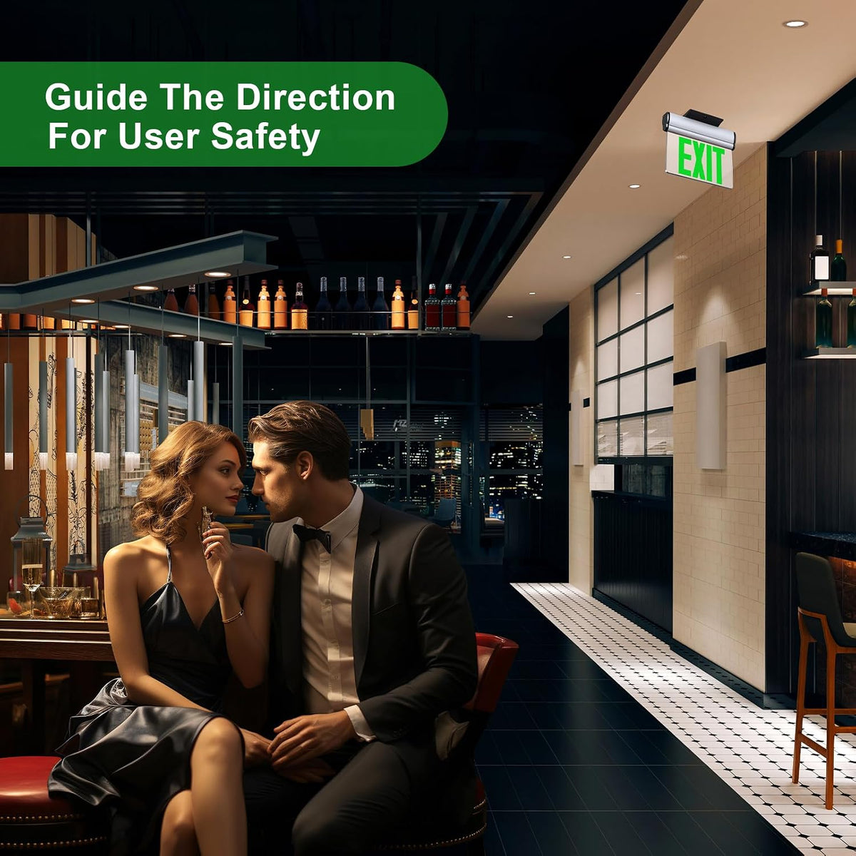 Led Edge-Lit Exit Sign ,Brushed Aluminum Housing Single-Sided Clear Rotating Acrylic Panel,Hardwired Emergency Exit