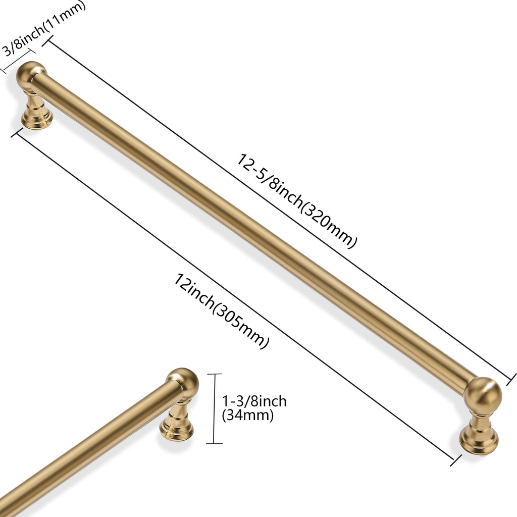 5 Pack 12 Inch Hole Center Champagne Bronze Cabinet pulls 100% Solid Heavy Duty Warm Brass Dresser Pulls Cabinet