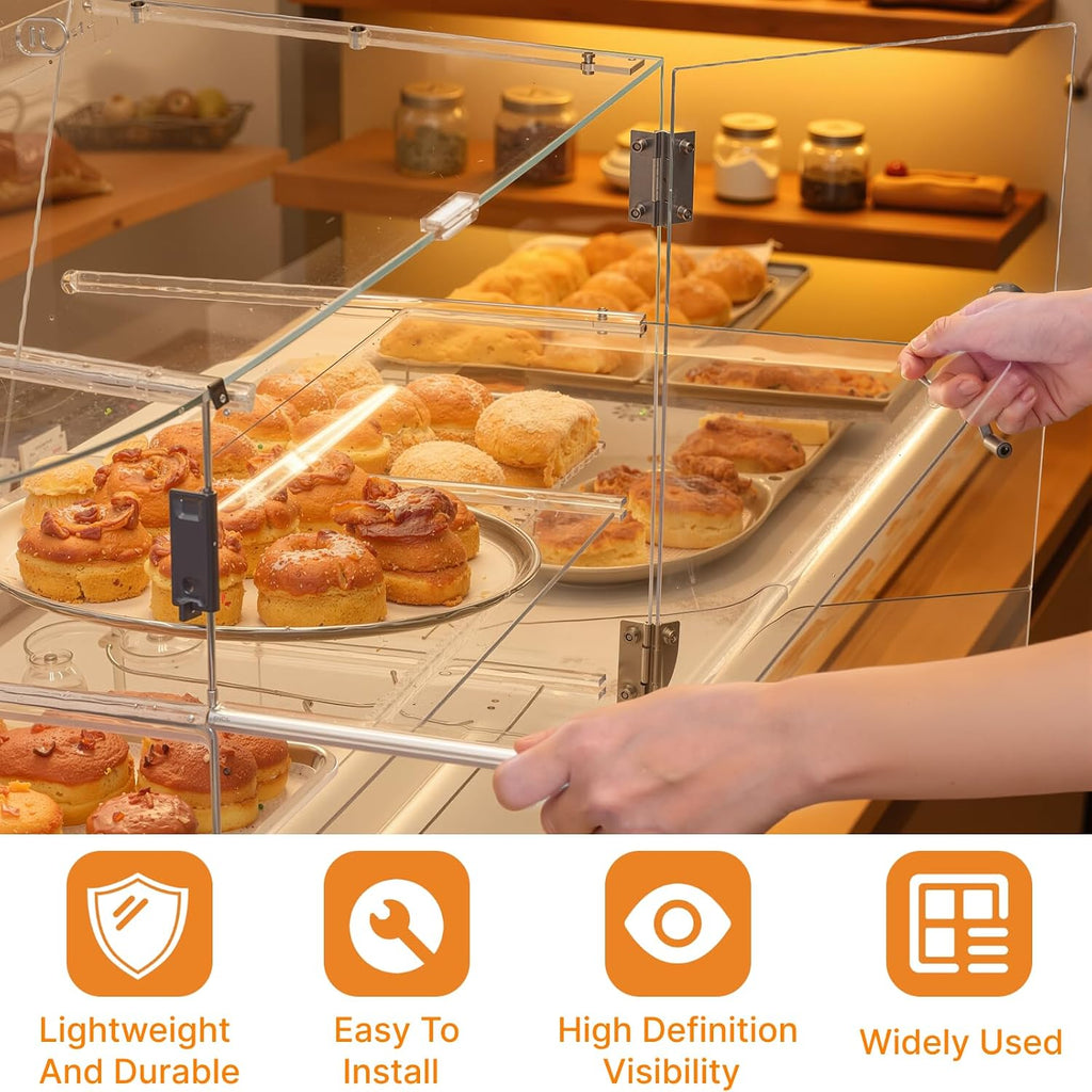 Pastry Display Case 3 Tray, Acrylic Bakery Display Countertop - Detachable Tray, Transparent Clear Sturdy Versatile