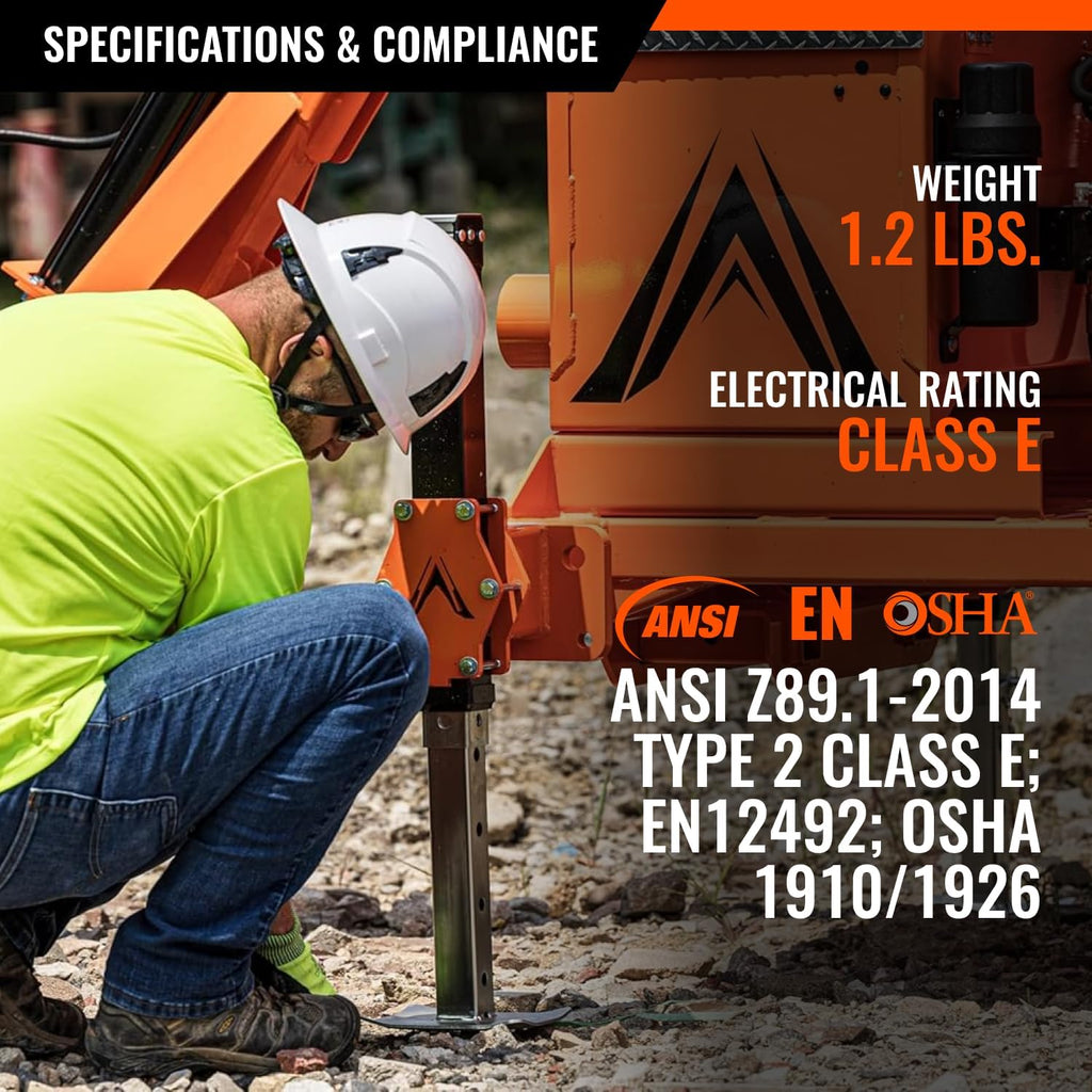 APEX Safety Helmets – Type 2 Class E, Full Brim, Non-Vented, Rated for 20,000 Volts and Top, Front, Back, and Side