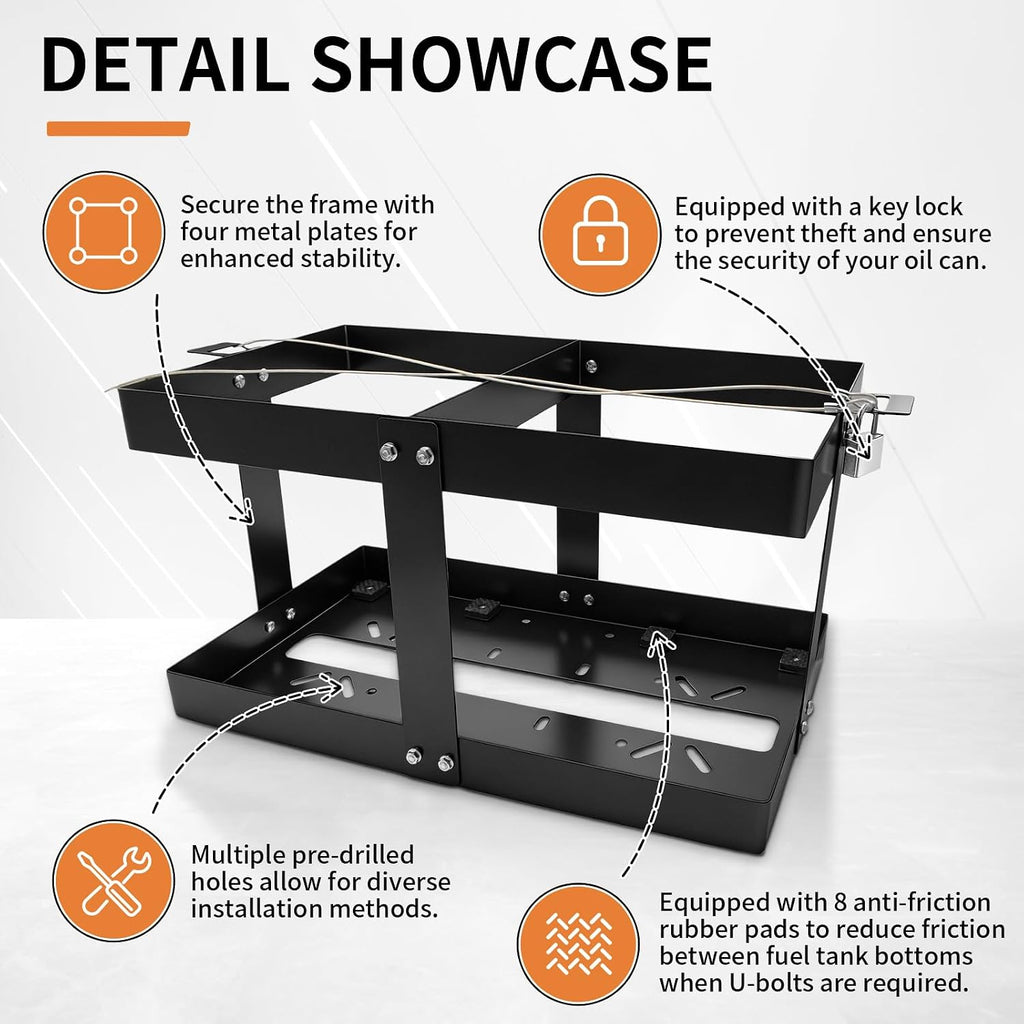 5 Gallon Fuel Jug Holder with Anti-Theft Lock, Gas Can Holder