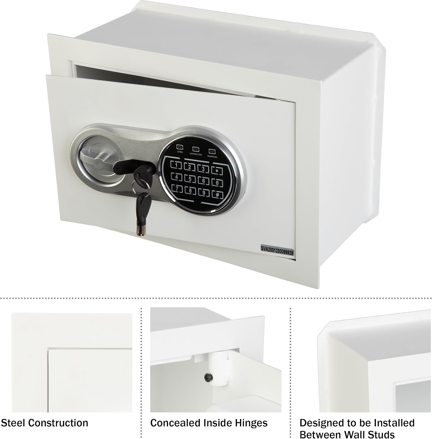 Wall Safe - Digital Safety Box with Passcode for Quick Access and Backup Key - Personal Safe for Cash or Jewelry
