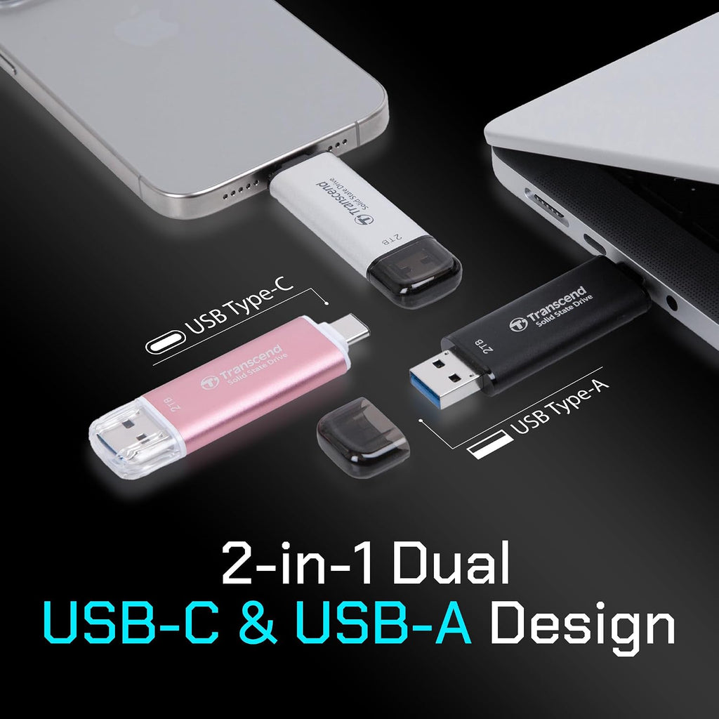 ESD310 512GB External SSD, Up to 1,050MB/s, Dual USB Flash Drive for iPhone/iPad/Mac/Windows, Android/Tablet/PC, USB