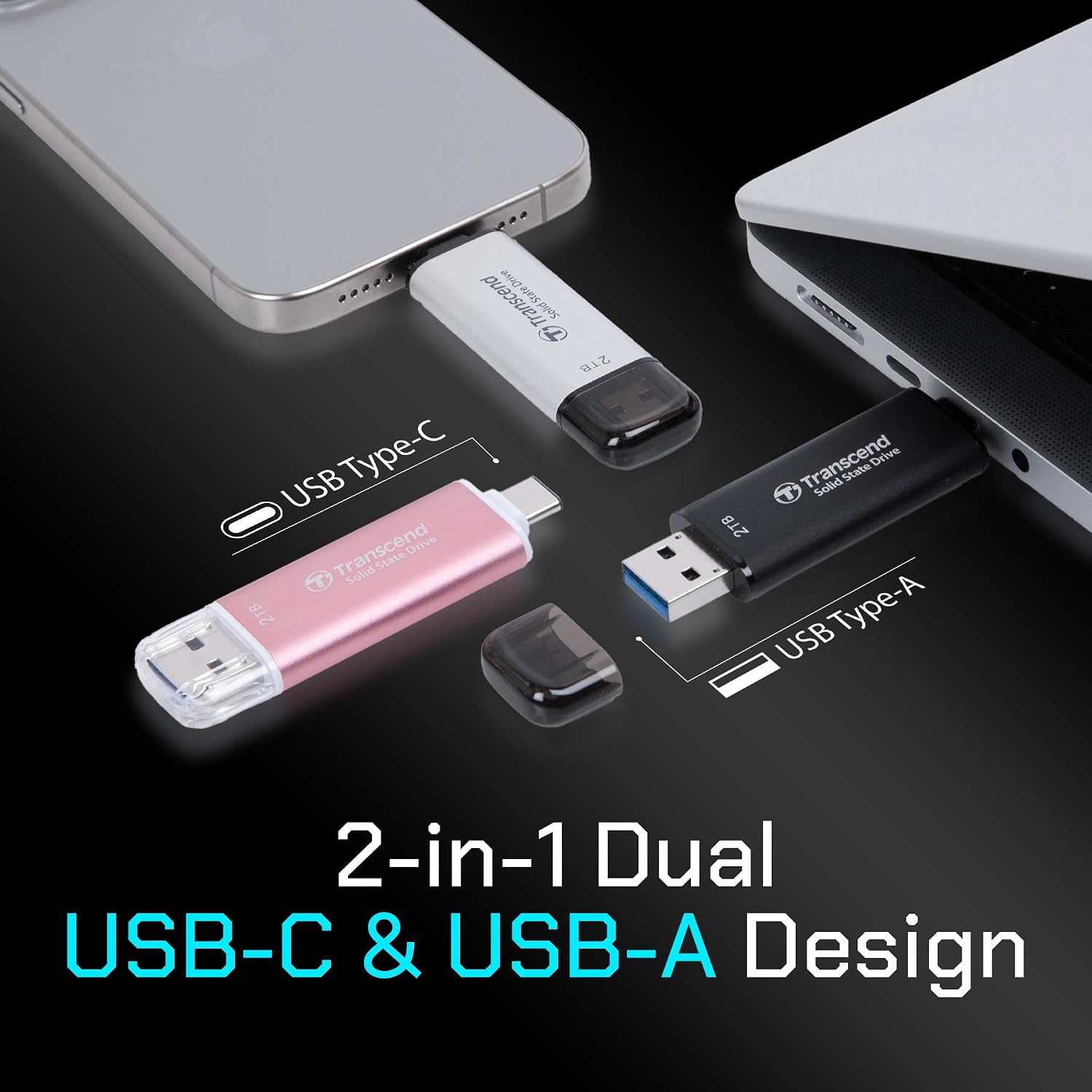 ESD310 512GB External SSD, Up to 1,050MB/s, Dual USB Flash Drive for iPhone/iPad/Mac/Windows, Android/Tablet/PC, USB
