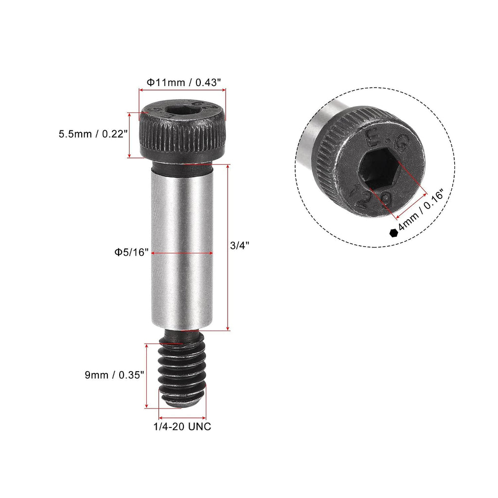 uxcell Alloy Steel Hexagon Socket Head Shoulder Screws Bolts, 3/4" Shoulder Length, 5/16" Shoulder Dia, 1/4-20 Thread, 6pcs