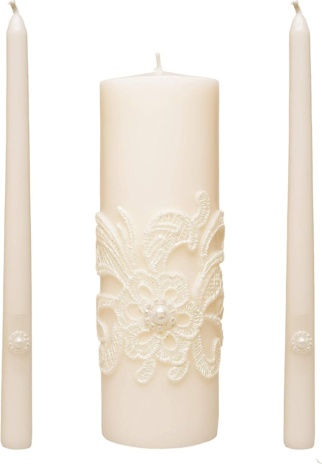 11.50 Inch High White Wedding Unity Candle Set Includes 1 Pillar and 2 Taper Candles & Hosley Farmhouse Wedding