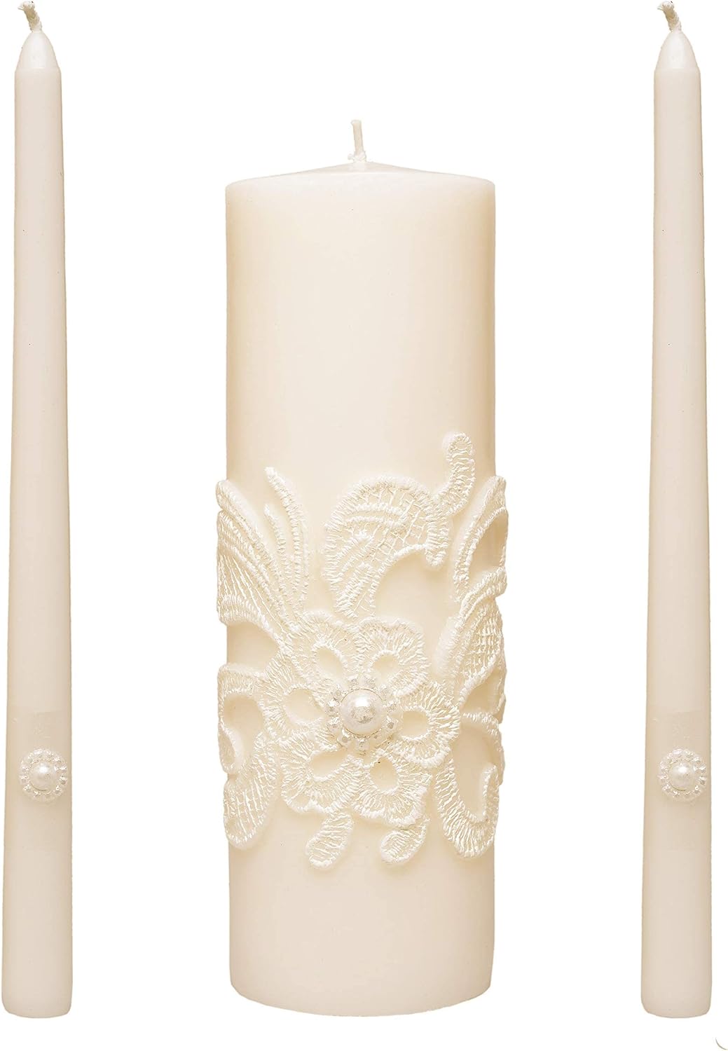 11.50 Inch High White Wedding Unity Candle Set Includes 1 Pillar and 2 Taper Candles & Hosley Farmhouse Wedding