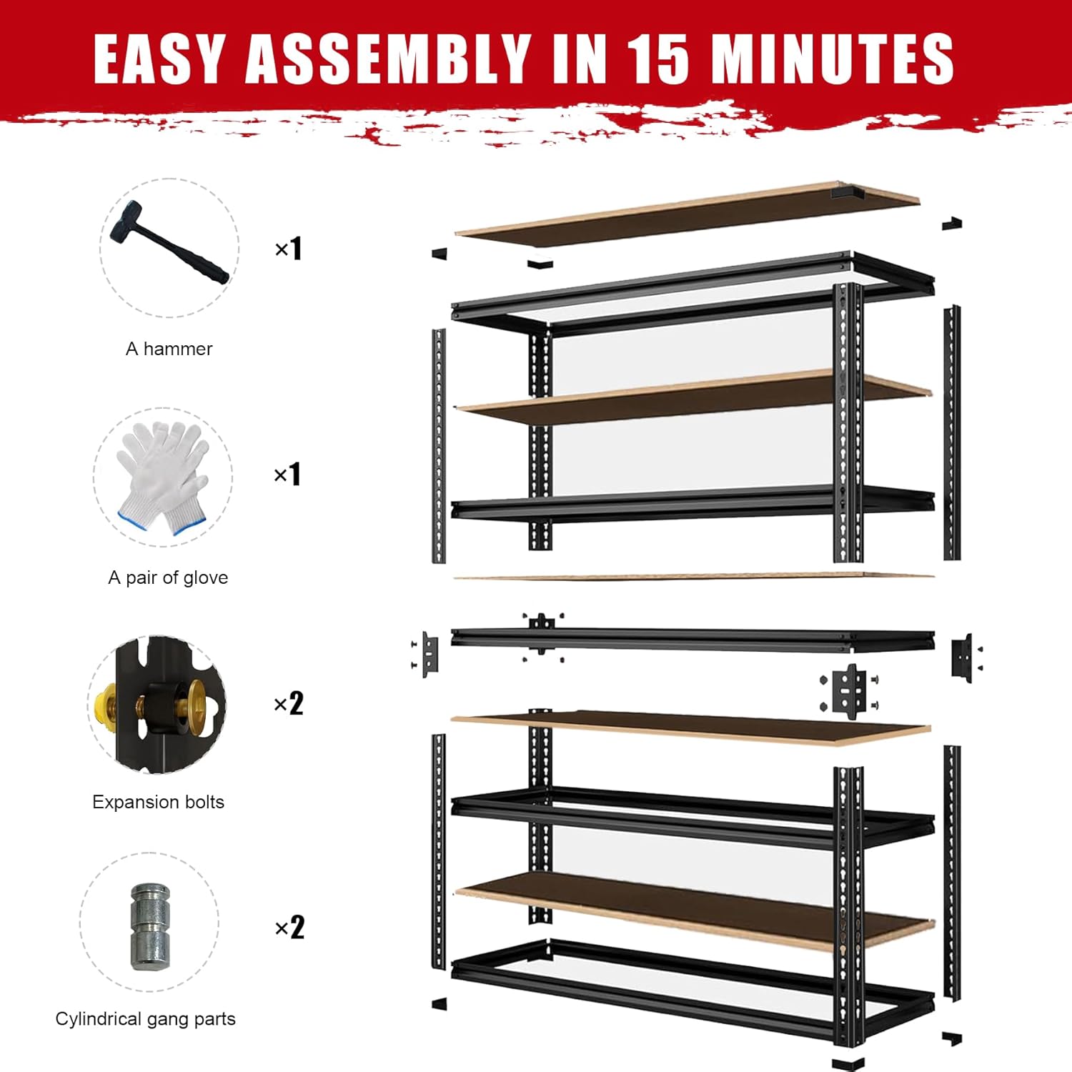 ZEUKMXO0 5-Tier Garage Storage Shelves, Heavy DutyAdjustable Shelving Unit, 60" H Garage Rack with 2400lbsCapacity