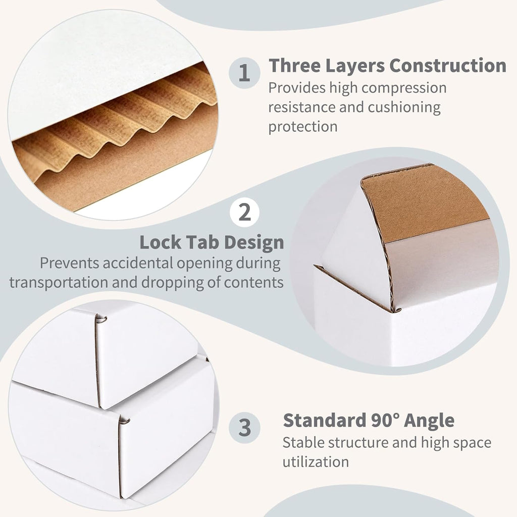 4" x 4" x 2" White Corrugated Cardboard Shipping Boxes Set of 25