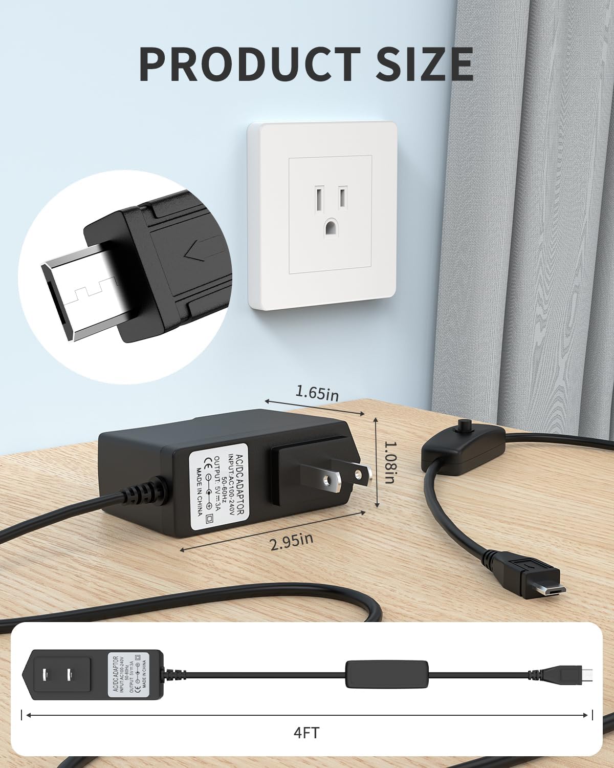 5V 2.5A Raspberry Pi 3 Pi3 B+ Power Supply Adapter AC with Power On/Off Switch (3.3ft Cord)