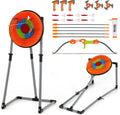 Axe Throwing Bristle Target, 4-in-1 Plastic Throwing Axes Game Set w/ 12 Darts, 5 Arrows & Bow