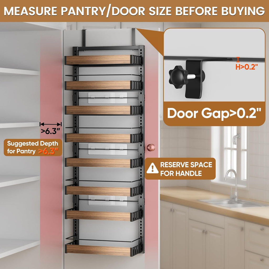 8 Tier Over The Door Pantry Organizer, 2 IN 1 Wall Mount or Hanging Spice Rack Seasoning Shelves with Adjustable