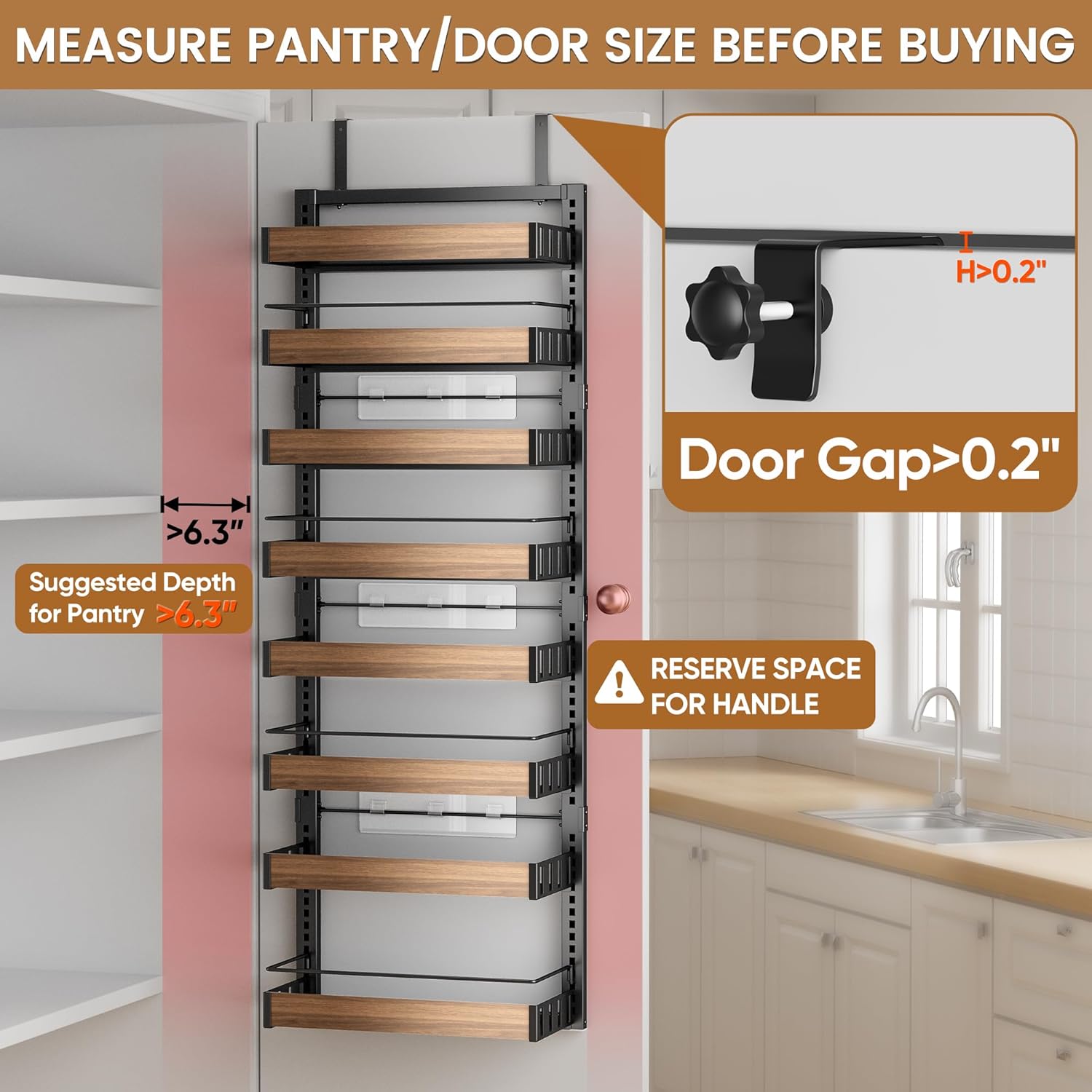 8 Tier Over The Door Pantry Organizer, 2 IN 1 Wall Mount or Hanging Spice Rack Seasoning Shelves with Adjustable