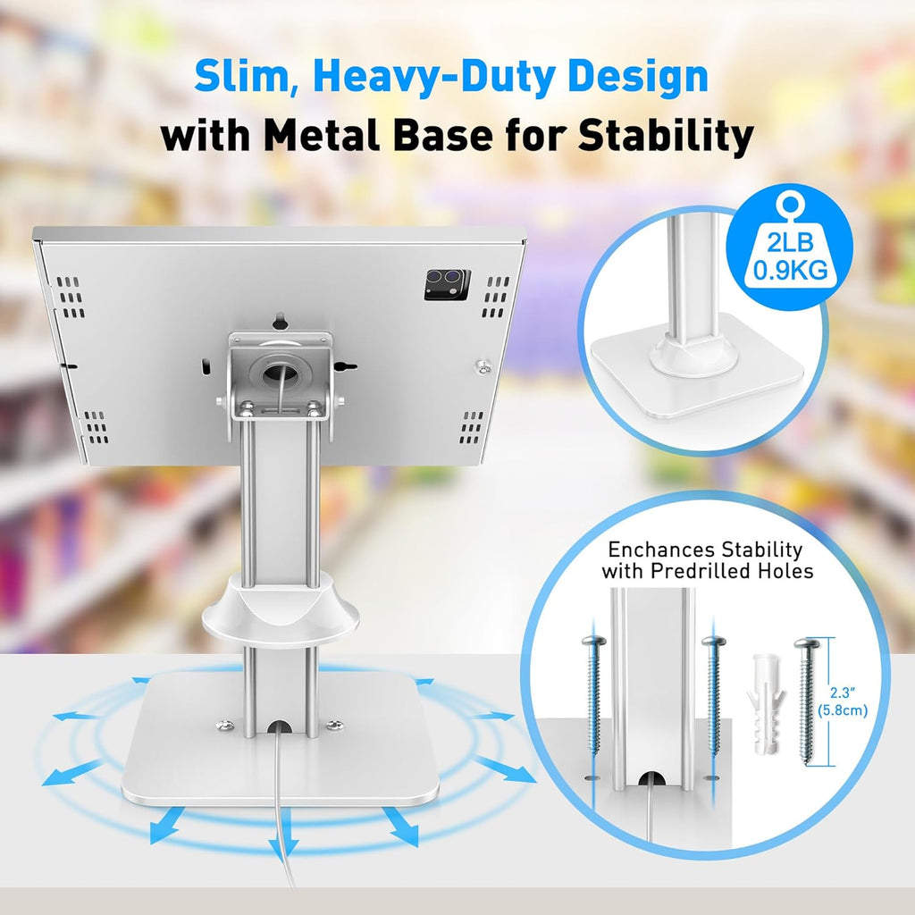 Anti-Theft iPad Kiosk Stand – POS iPad Security Mount with 360° Swivel & 75° Tilt, Heavy Duty Tablet Kiosk Desk