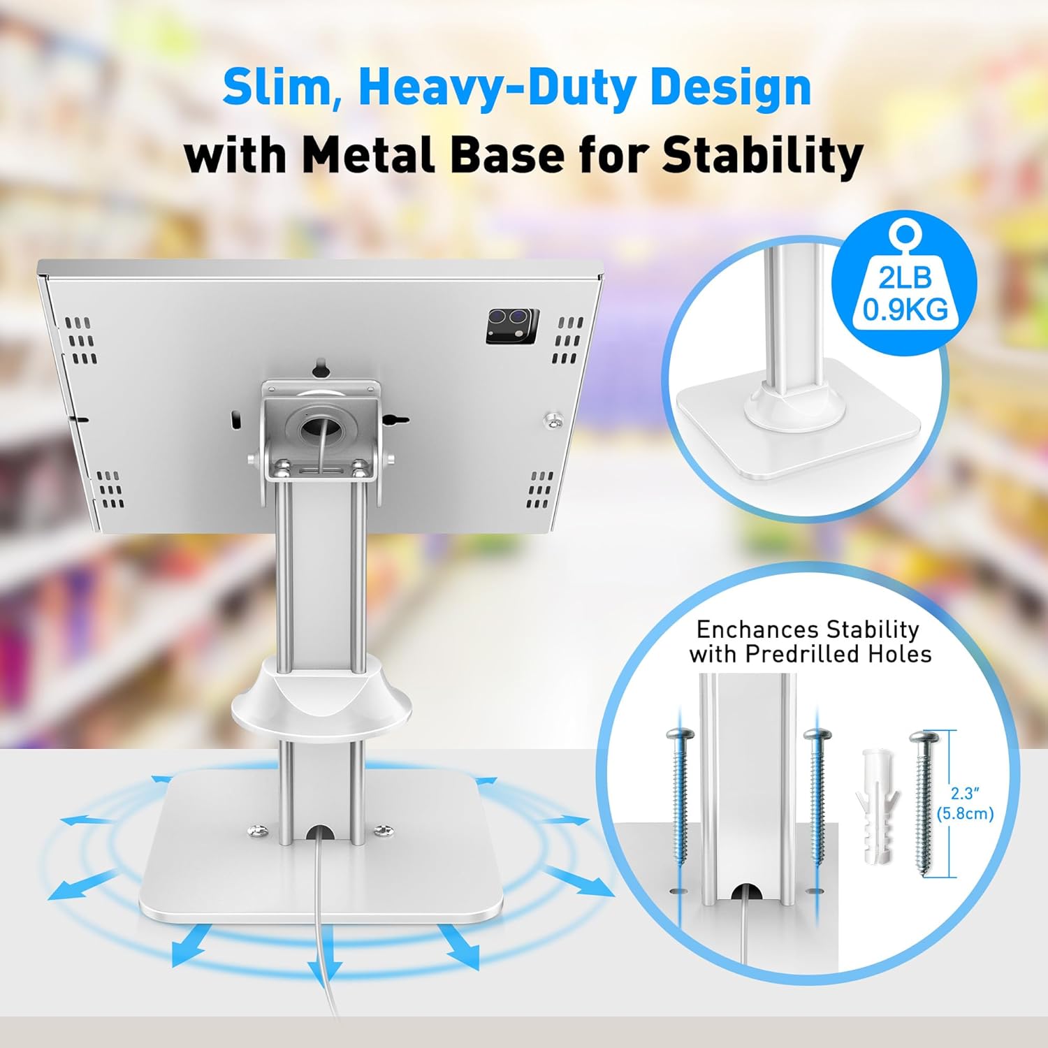 Anti-Theft iPad Kiosk Stand – POS iPad Security Mount with 360° Swivel & 75° Tilt, Heavy Duty Tablet Kiosk Desk