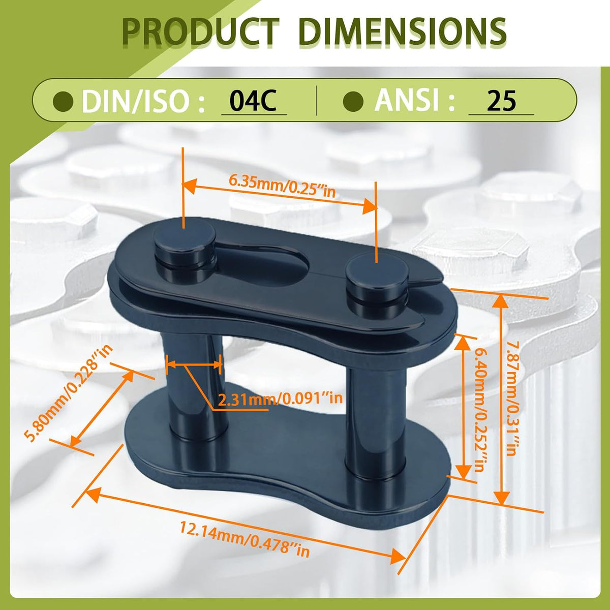 #25 Roller Chain Connecting Link - 1/4" Pitch, ANSI-Compatible, Carbon Steel, 5-Pack for Chain Length Adjustment & Repairs