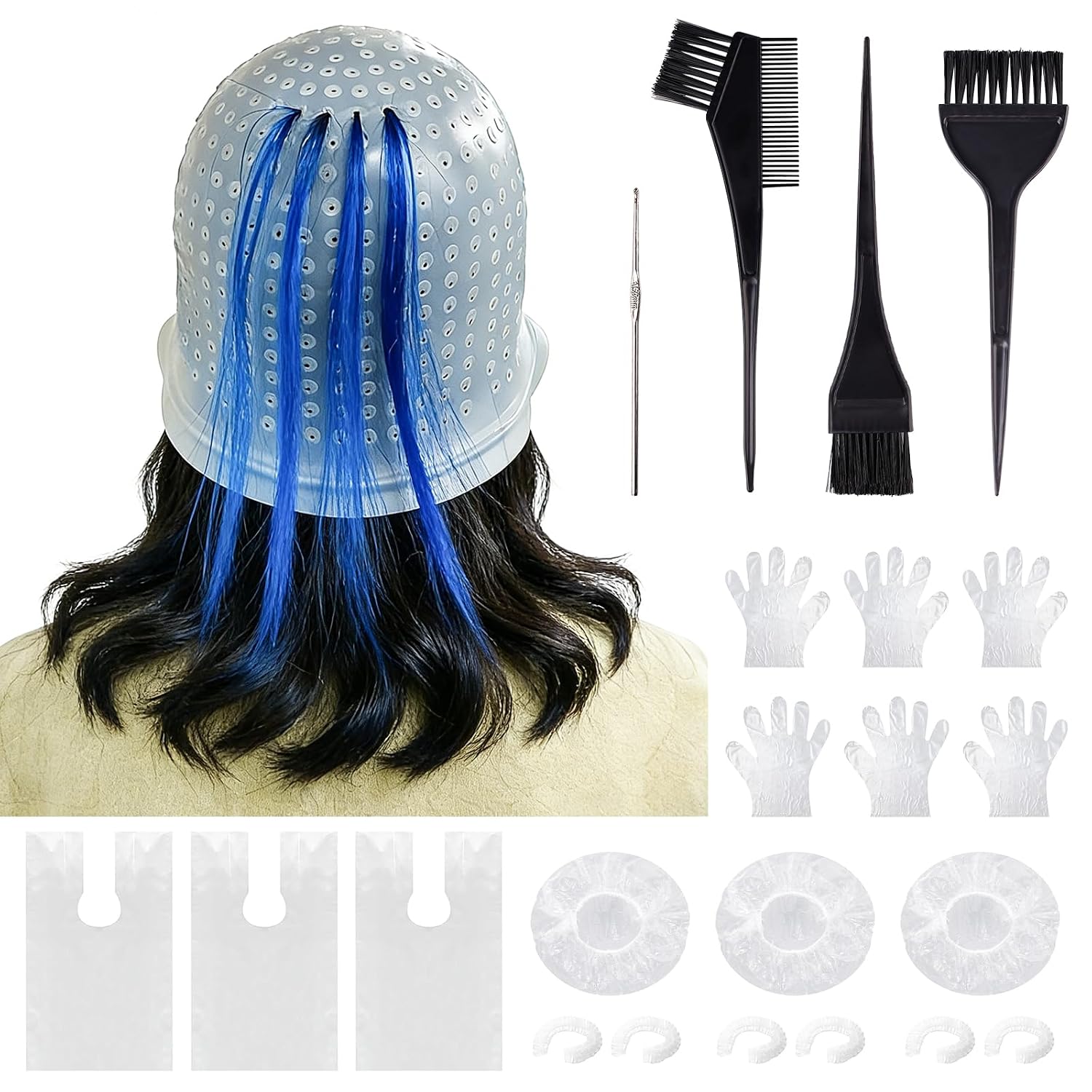 Silicone Highlight Cap Set for Salon Hair Dyeing Color Hair, 8-pcs